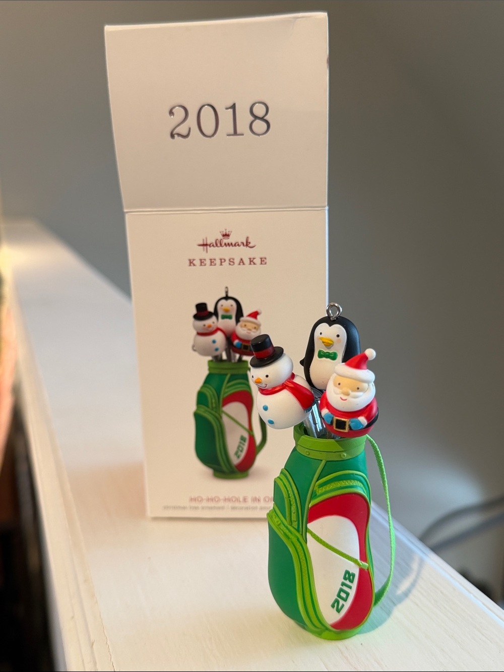 Hallmark Green and Red Golf Bag Ornament with Santa, Snowman, Penguin